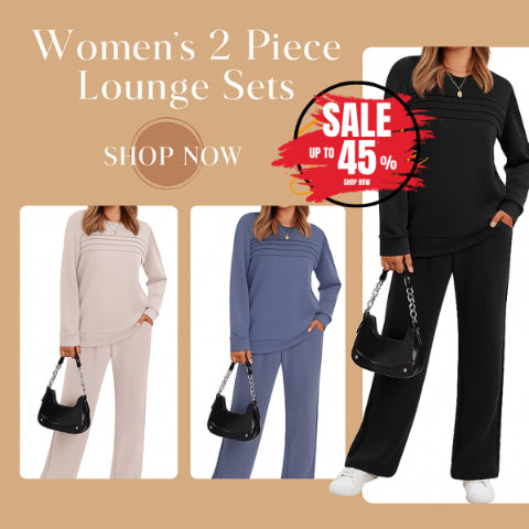 Women’s Crew Neck Lounge Set - Soft Cotton Top & Drawstring Pants