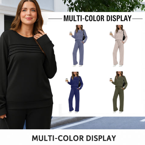 Women’s Crew Neck Lounge Set - Soft Cotton Top & Drawstring Pants